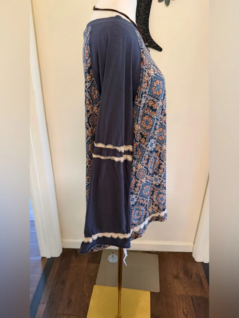 Blue paisley Patterned Boho Long Sleeve Top by POL - Picture 8 of 11